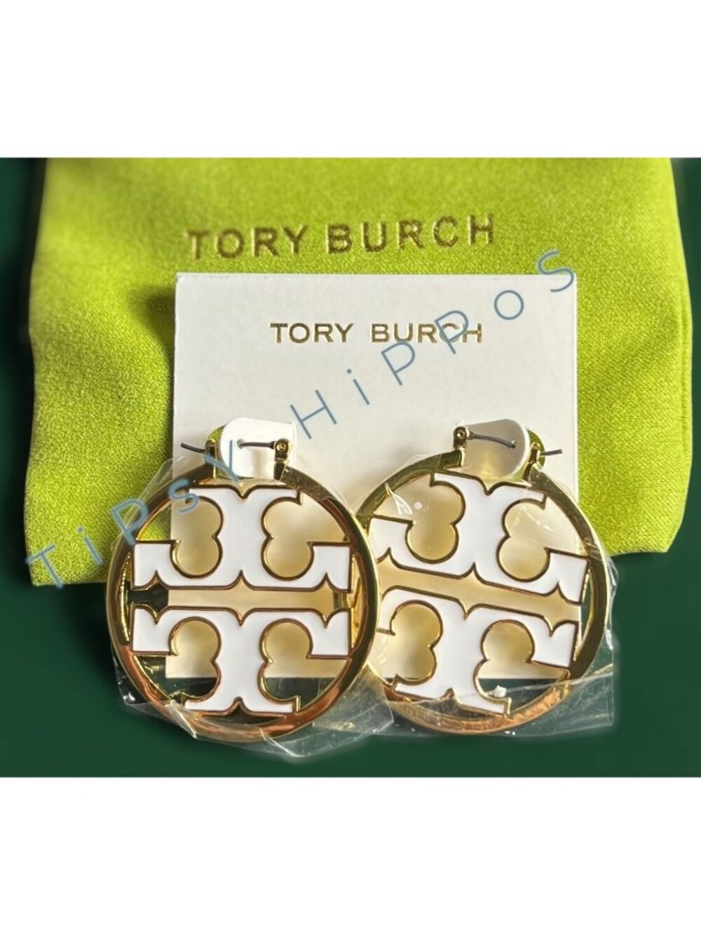 Tory Burch White and Gold Logo Miler Earrings!!!